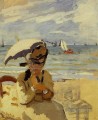 Camille Assis sur la plage à Trouville Claude Monet